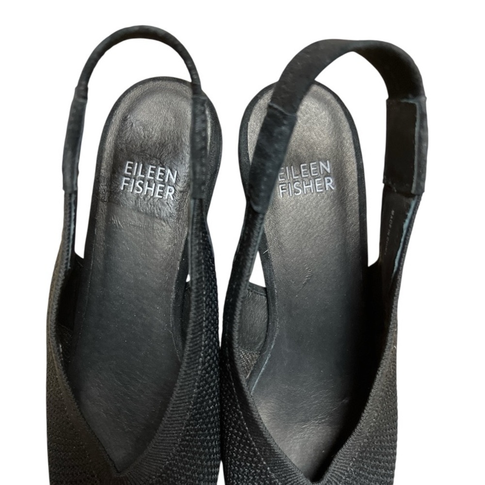 Eileen Fisher Vasa Black Textured Knit Slingback Heels 6.5 - Picture 7 of 7